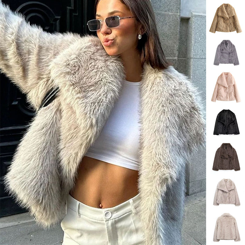 Winter Plush Coat Fashion Thicken Lapel Outwear Casual Long Sleeve Tops Womens Clothing Limorista