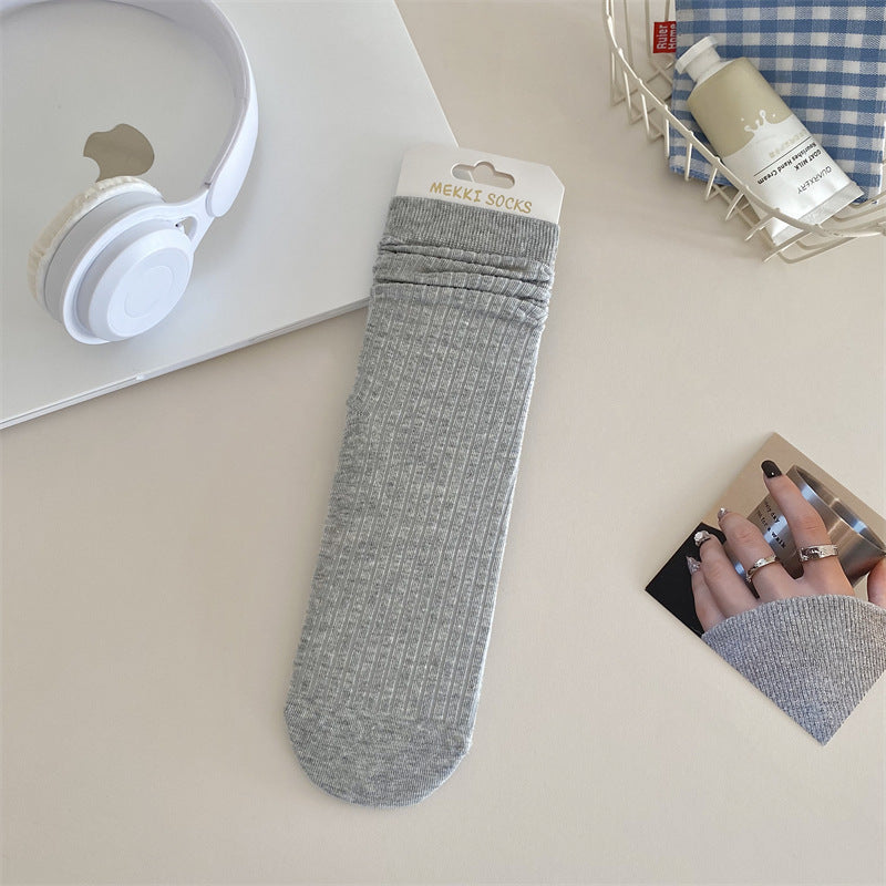 Solid Color Yarn Sunken Stripe Women White Tube Bunching Socks Women Limorista
