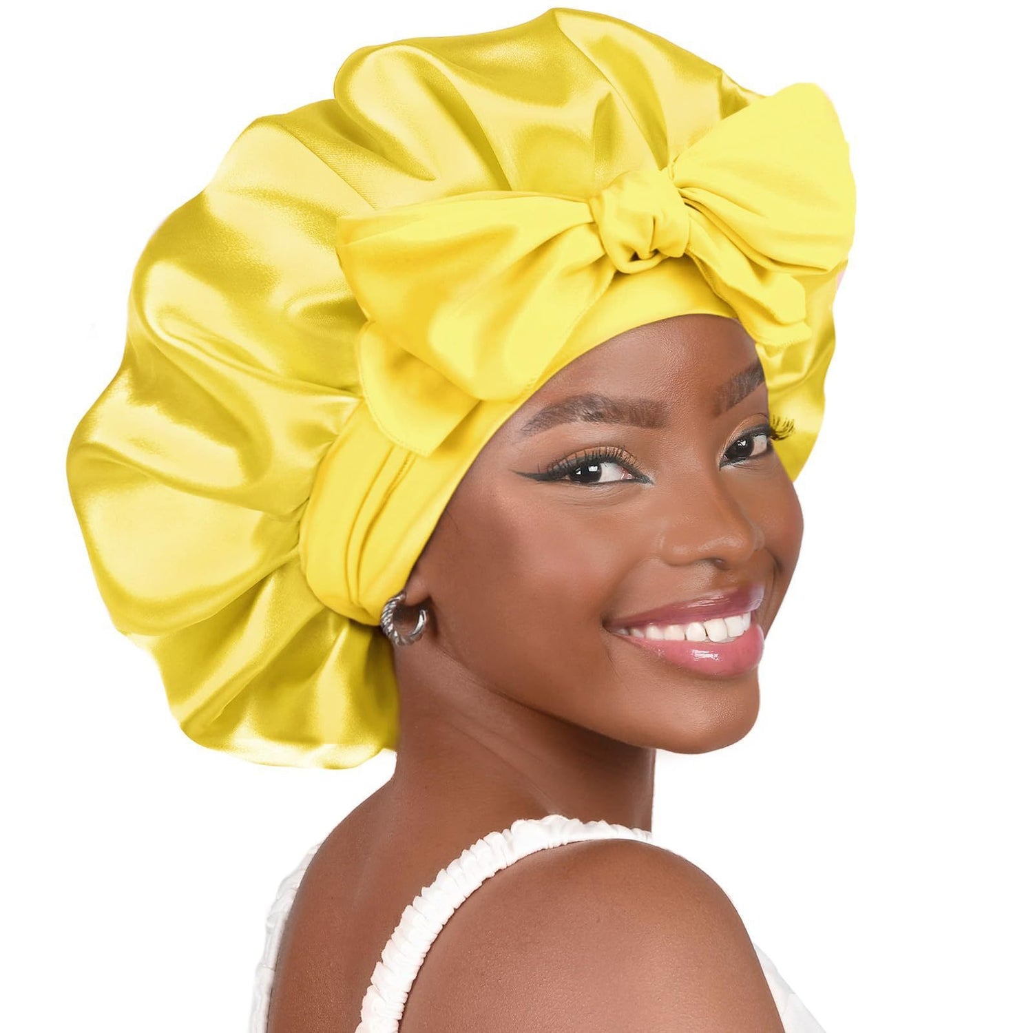 Double-layer Ribbon Round Cap Bow Hair Care Wide-brimmed Hat Limorista