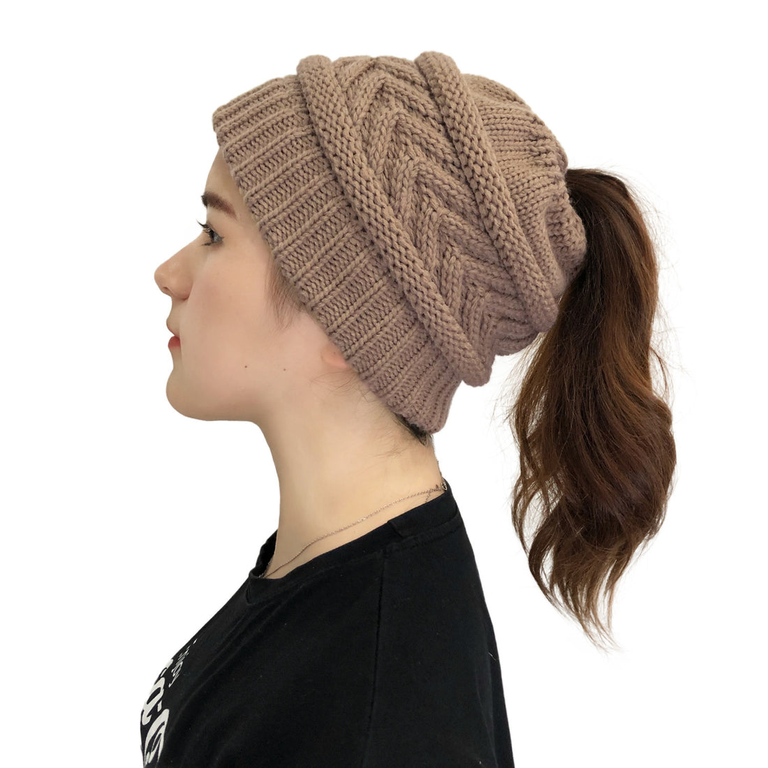 Ladies Ponytail Beanie Knit Stretch Hat Limorista