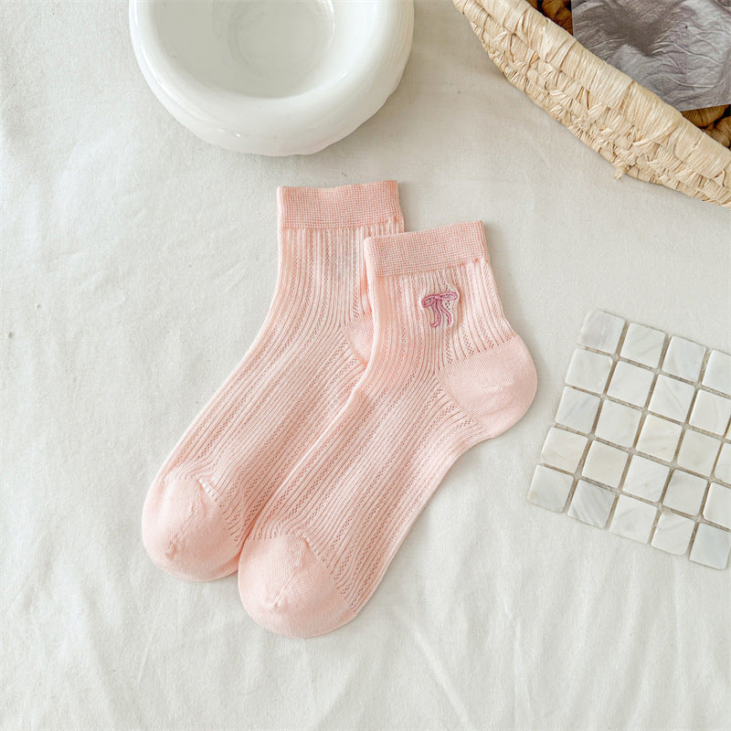 Bow Embroidered Short Thin Socks Limorista
