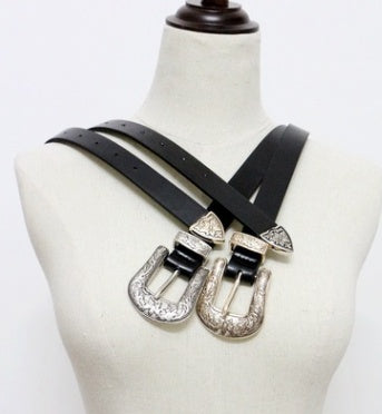 Double-headed vintage carved fashion silver buckle ladies pin buckle belt Limorista