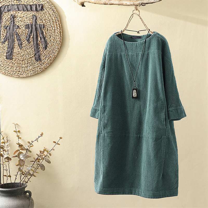 New solid color dress Korean loose three-quarter sleeves Limorista