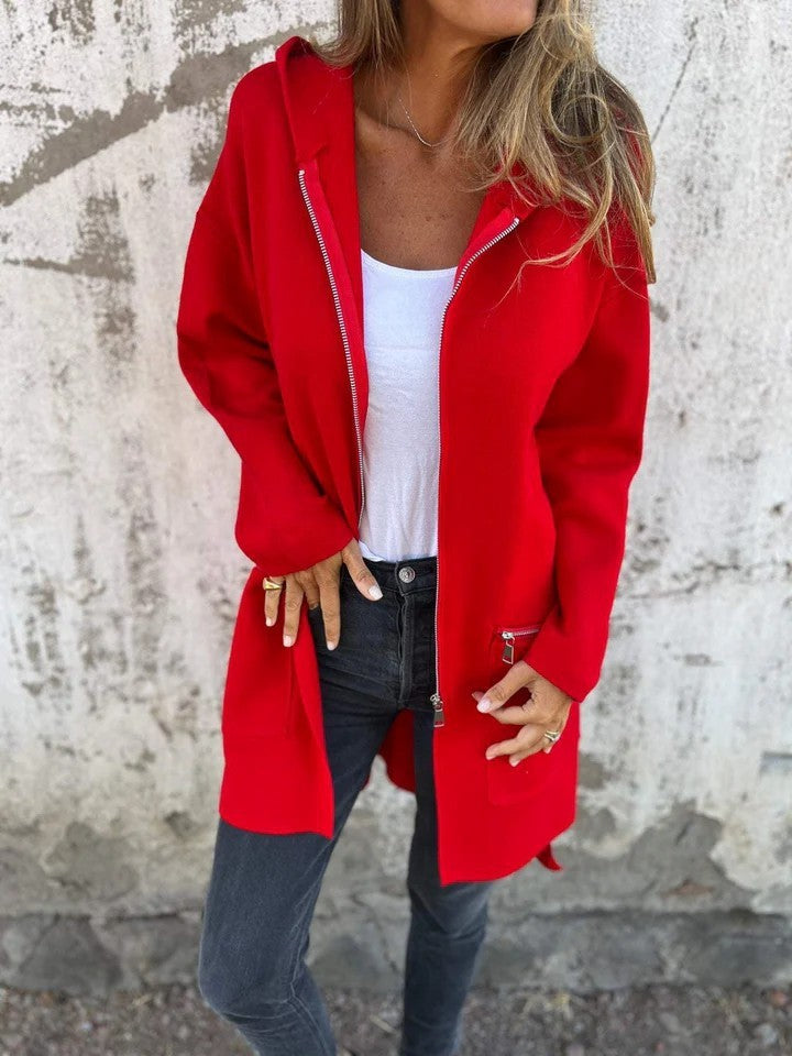 Autumn And Winter Solid Color Casual Zipper Hooded Jacket Coat Limorista