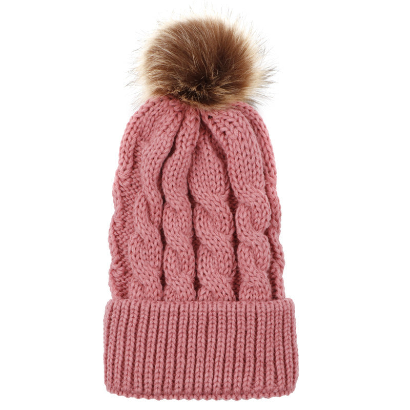 Autumn and winter ball twist knit hat Warm female parent-child imitation braid hair ball wool cap Limorista
