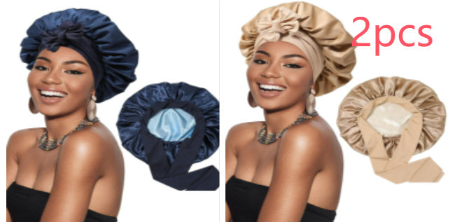 Double-layer Satin Ribbon Round Cap Bow Artificial Silk Beauty Hair Care Wide-brimmed Hat Limorista