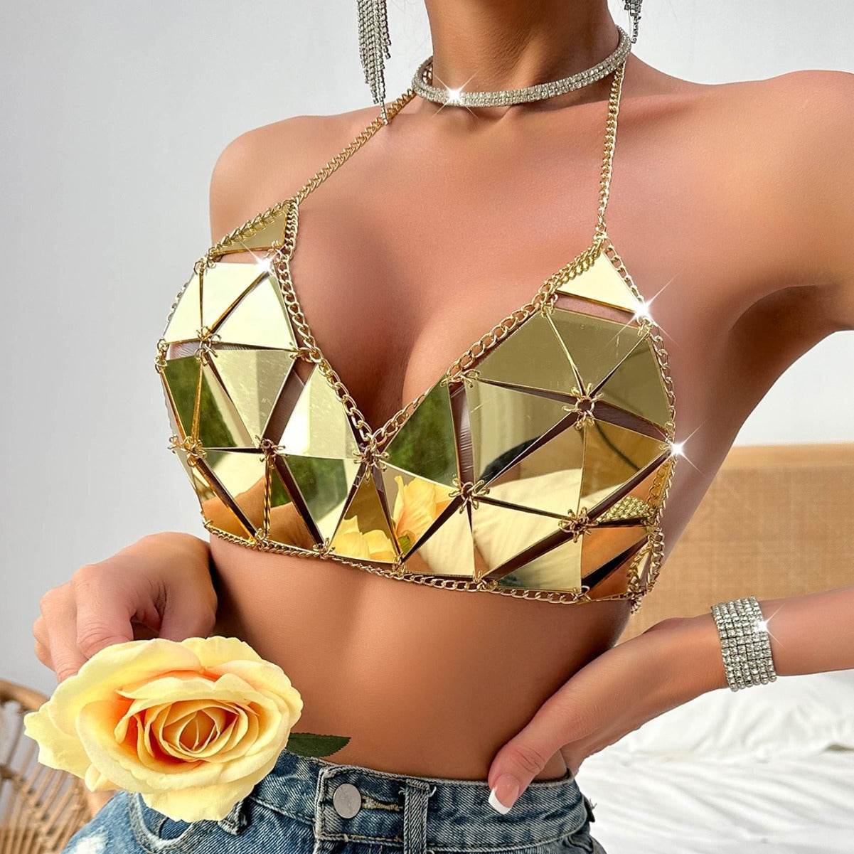 Fashion Nightclub Acrylic Paillette Triangle Stitching Bikini Limorista