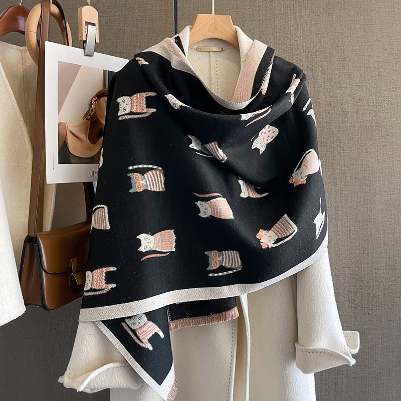 Fashion Artificial Cashmere Scarf Female Winter Korean Style Versatile Student Thickened Scarf Dual-purpose Shawl Outer Match Limorista