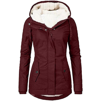 Solid Color Pocket Long-sleeve Zipper Fleece Padded Coat Women Limorista