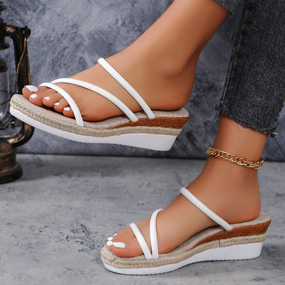 Ethnic Style One Strap Sandals Platform Wedge Buckle Plus Size Limorista