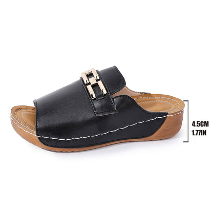 Plus Size Peep Toe Slippers With Metal Accessories Limorista