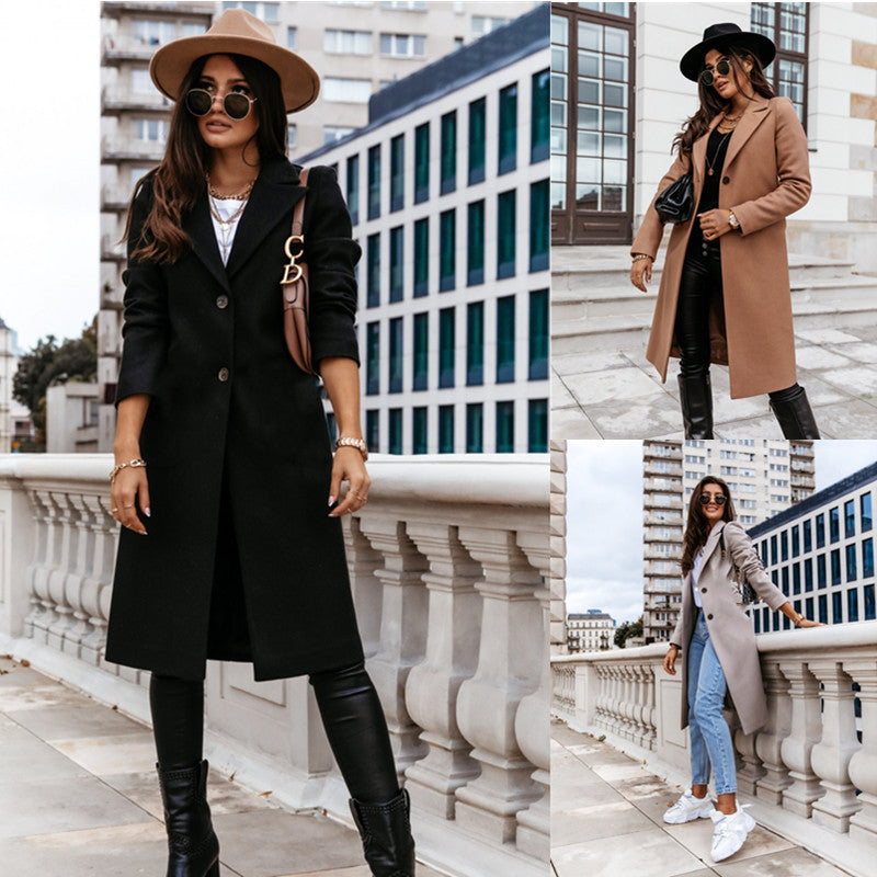 Solid Color Long-sleeved Suit Collar Woolen Coat Jacket Limorista