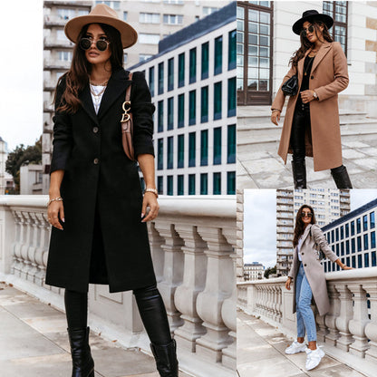 Solid Color Long-sleeved Suit Collar Woolen Coat Jacket Limorista