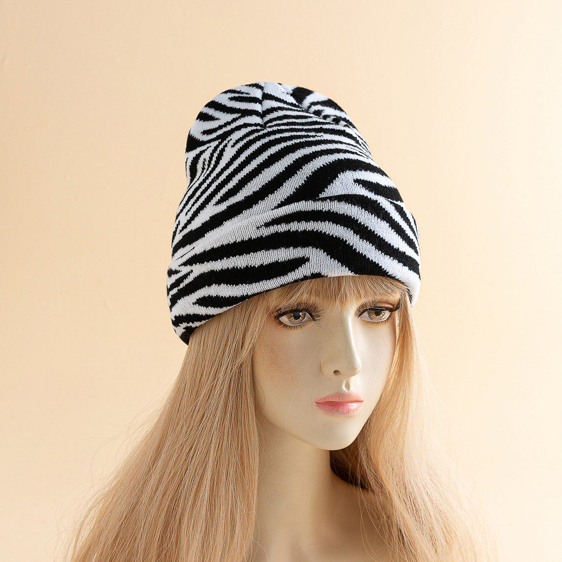 Outdoor Sports Fashionable Pullover Zebra Stripe Flanging Knitted Hat Limorista