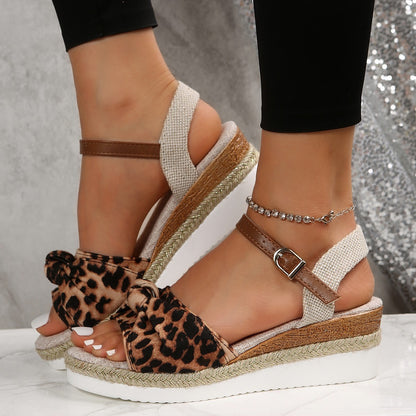 New Thick-soled Bow Sandals Summer Fashion Casual Linen Buckle Wedges Shoes For Women Limorista