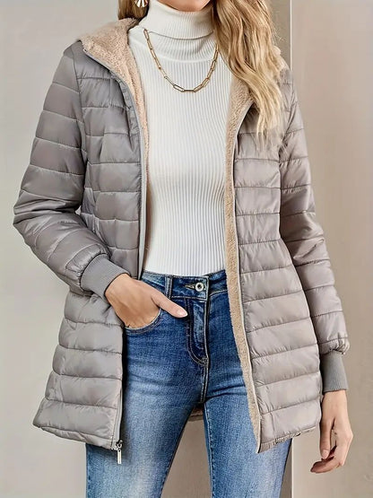 Mid-length Loose Hooded Fleece-lined Quilted Cotton Jacket Limorista