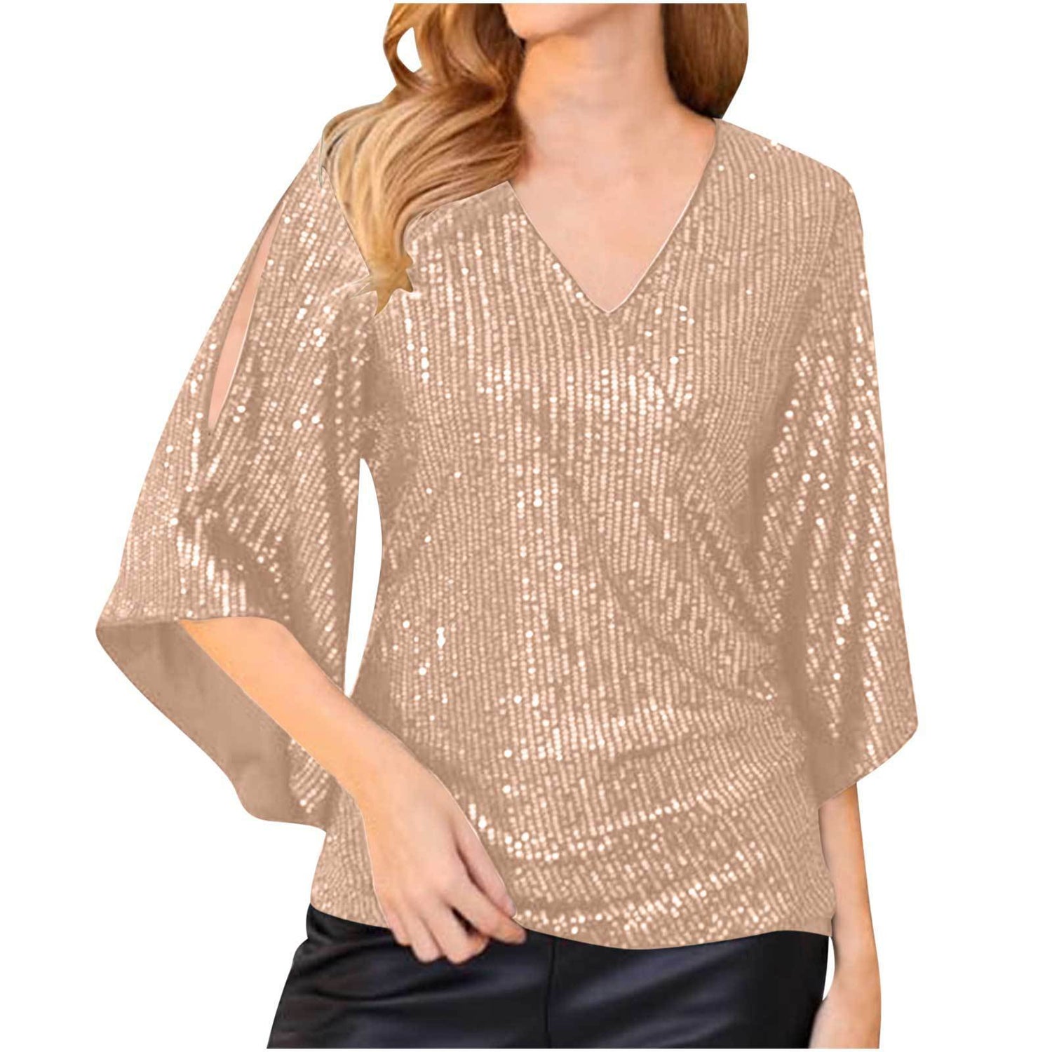 Loose Mid-length Sequined T-shirt Women&