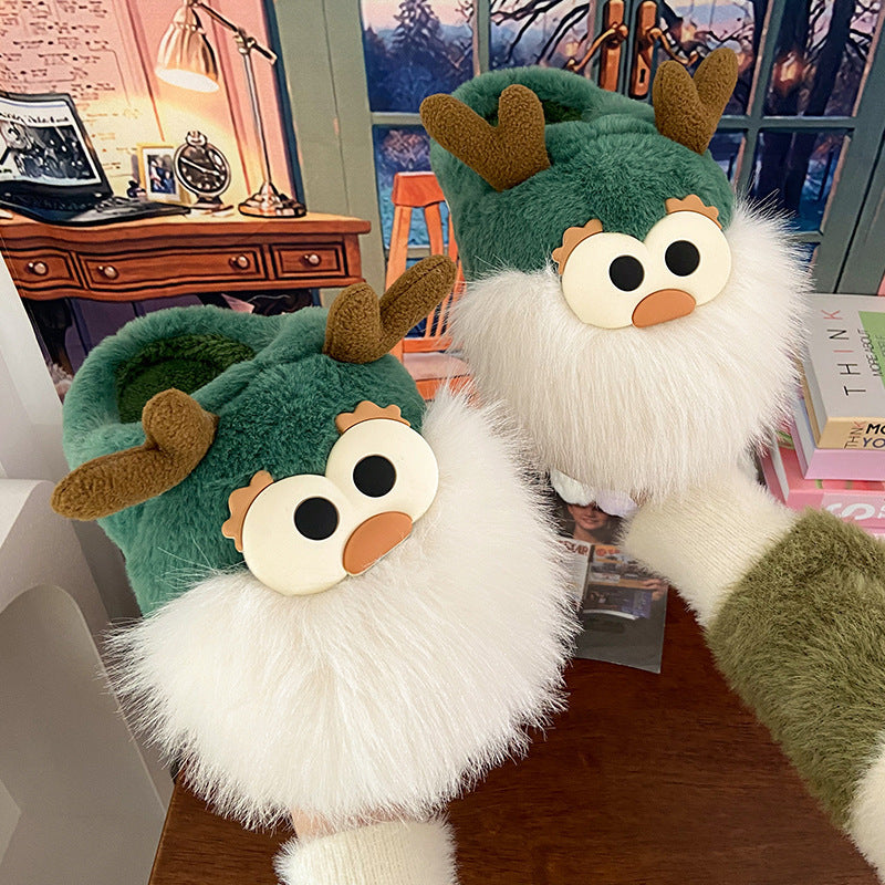 Cute Cartoon Christmas Deer Cotton Shoes Winter Indoor Floor Home Slippers Half-covered Heel Warm Plush Shoes Women Limorista
