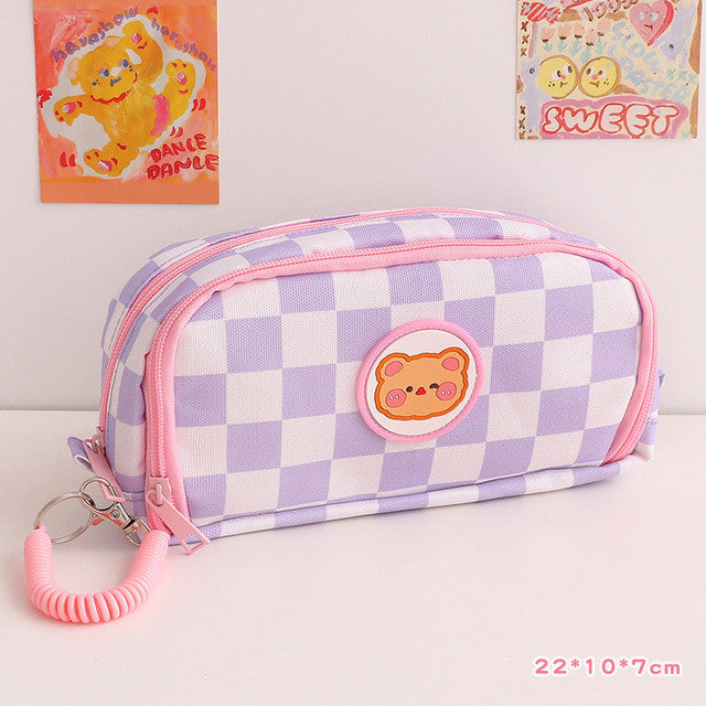 Japanese Simple Large-capacity Checkerboard Pencil Case Limorista