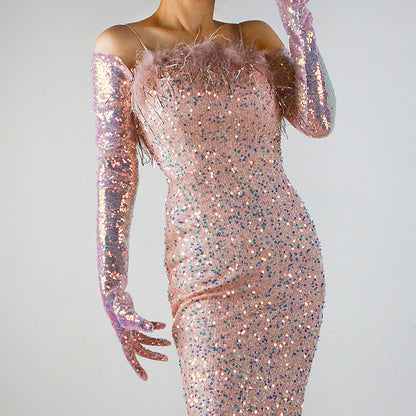 Sequined Sleeve Cover Lace Mesh Specialty Limorista