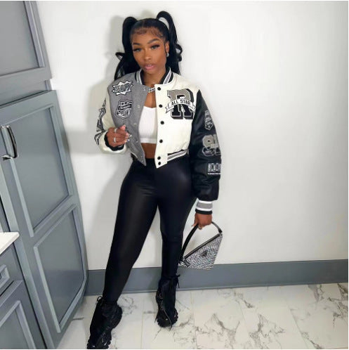 Color Block Press Button Fashion Printed Double Layer Jacket Limorista