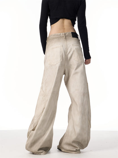 Retro Distressed Dirty White Wide Leg Pants Casual Trousers Limorista
