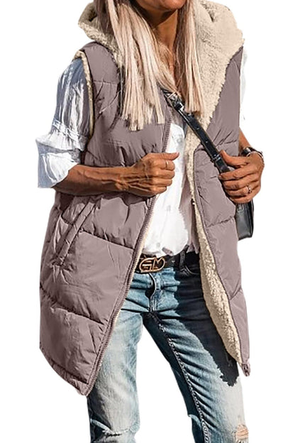 European And American Solid Color Hooded Cotton Jacket Vest Double-sided Wear Slim Elegant Cardigan Coat Limorista