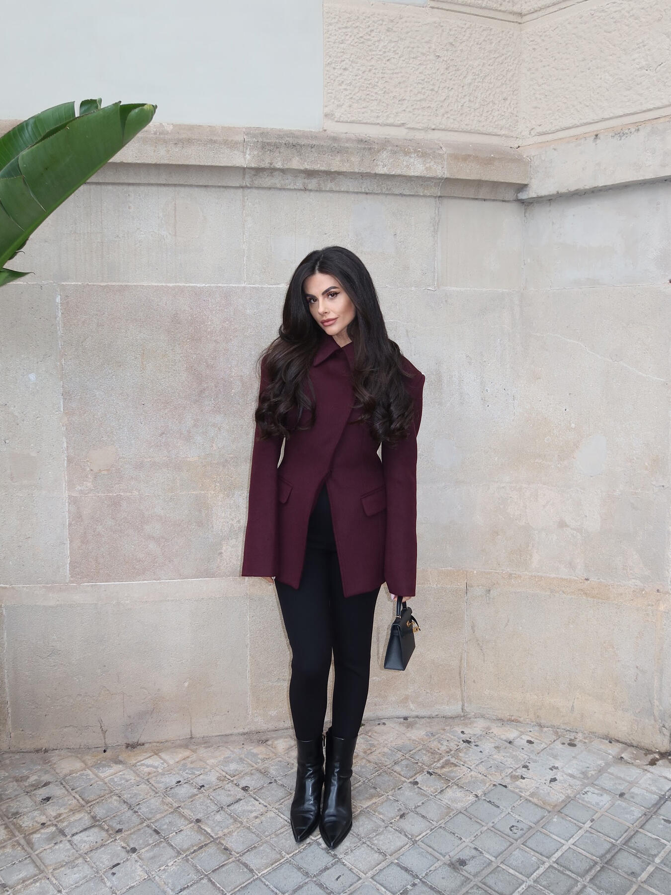 Burgundy Cross Placket Blazer Limorista