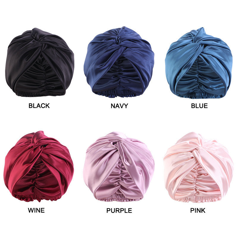 Europe And The United States Popular Imitation Silk Double Layer Nightcap Cross Twist Cap Limorista
