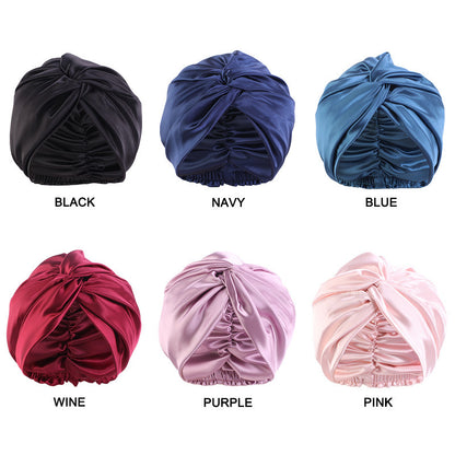 Europe And The United States Popular Imitation Silk Double Layer Nightcap Cross Twist Cap Limorista