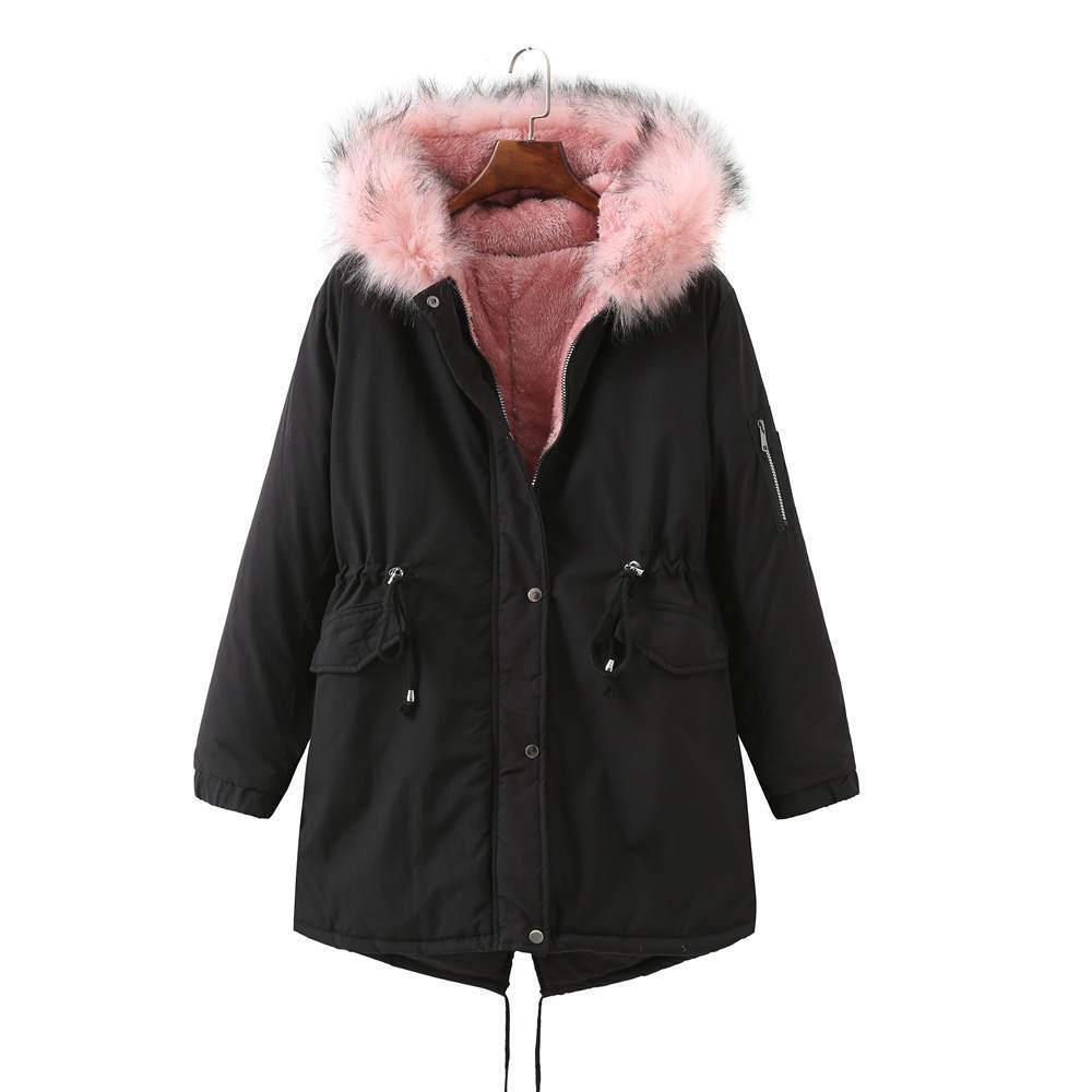 Winter Clothing Fleece-lined Thickened European Size Cotton-padded Coat Limorista