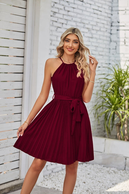 Halter Strapless Dresses For Women Solid Pleated Skirt Summer Beach Sundress Limorista