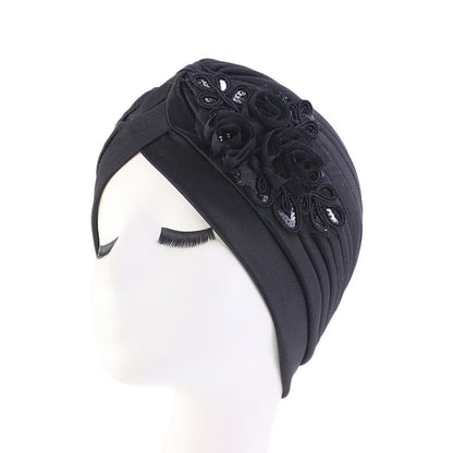 Ladies Sequin Flower Turban Toe Hat Fold Limorista