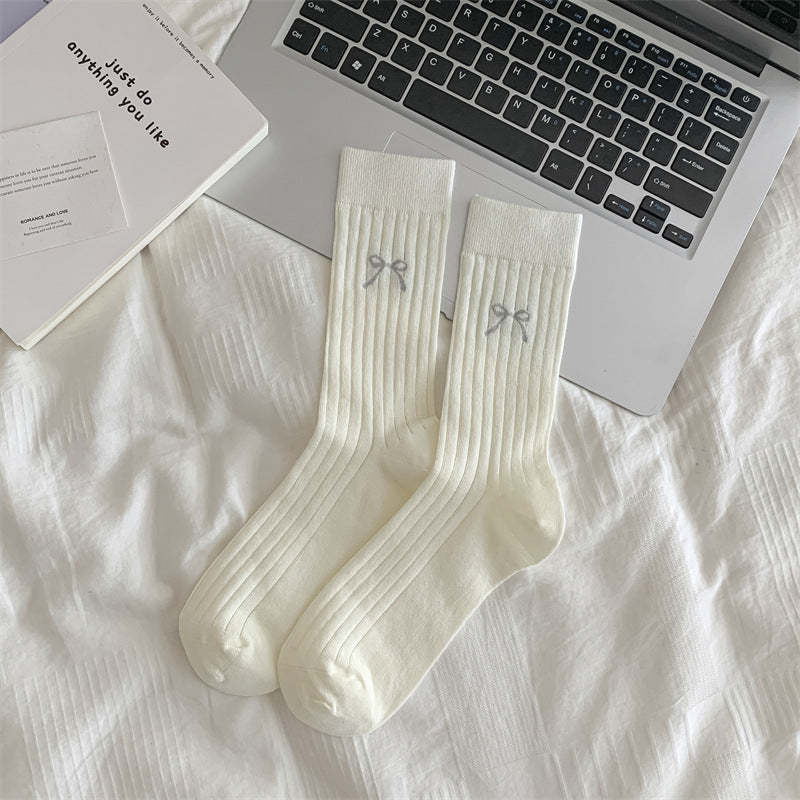 Cute Girl Bow Tube Socks Hollow Bunching Socks Limorista