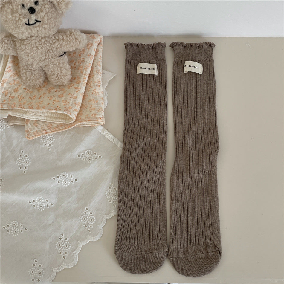 New Autumn And Winter Sweet Ruffled Socks For Girls Solidcolor Mid-calf Length Limorista