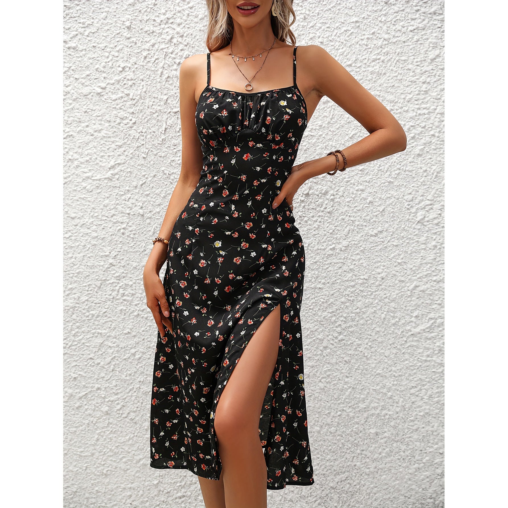New Polka Dot Print Suspender Dress Summer Sexy Split Long Dresses For Womens Clothing Limorista