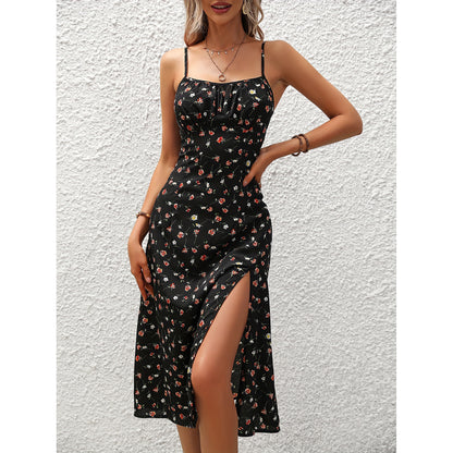 New Polka Dot Print Suspender Dress Summer Sexy Split Long Dresses For Womens Clothing Limorista