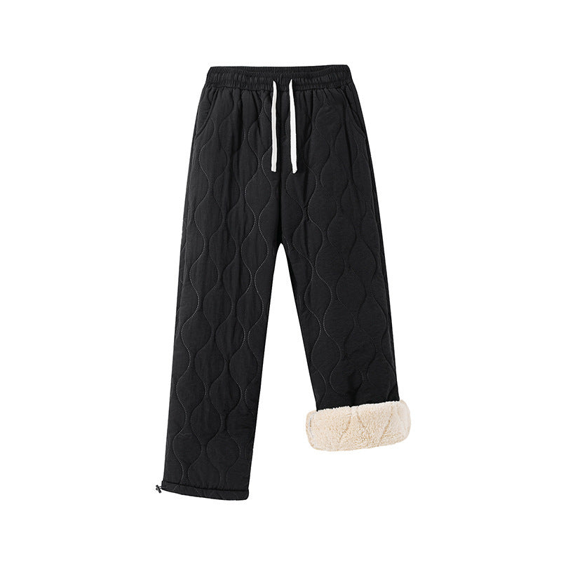 Retro Rhombus Thickened Cotton Pants Men And Women Warm Straight-leg Pants Limorista
