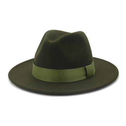 Fashionable Woolen Gentleman Jazz Flat Brim Big Hat Limorista
