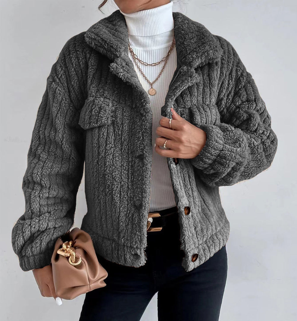 Rabbit Plush Jacket Lapel Shirt Plus Fleece Comfortable Casual Women Limorista