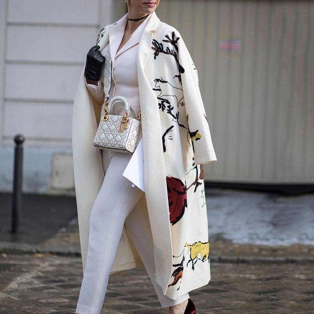 Turn-down Collar Coat Printed Woolen Long-cut Coat Limorista