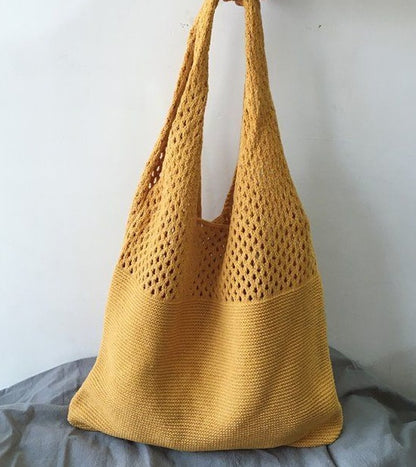 Simple Vintage Cutout Knit Tote Bag Limorista