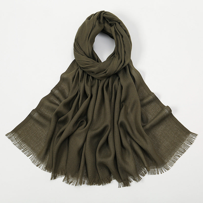 Flat Slub Cotton Solid Color Scarf Breathable Monochrome Limorista