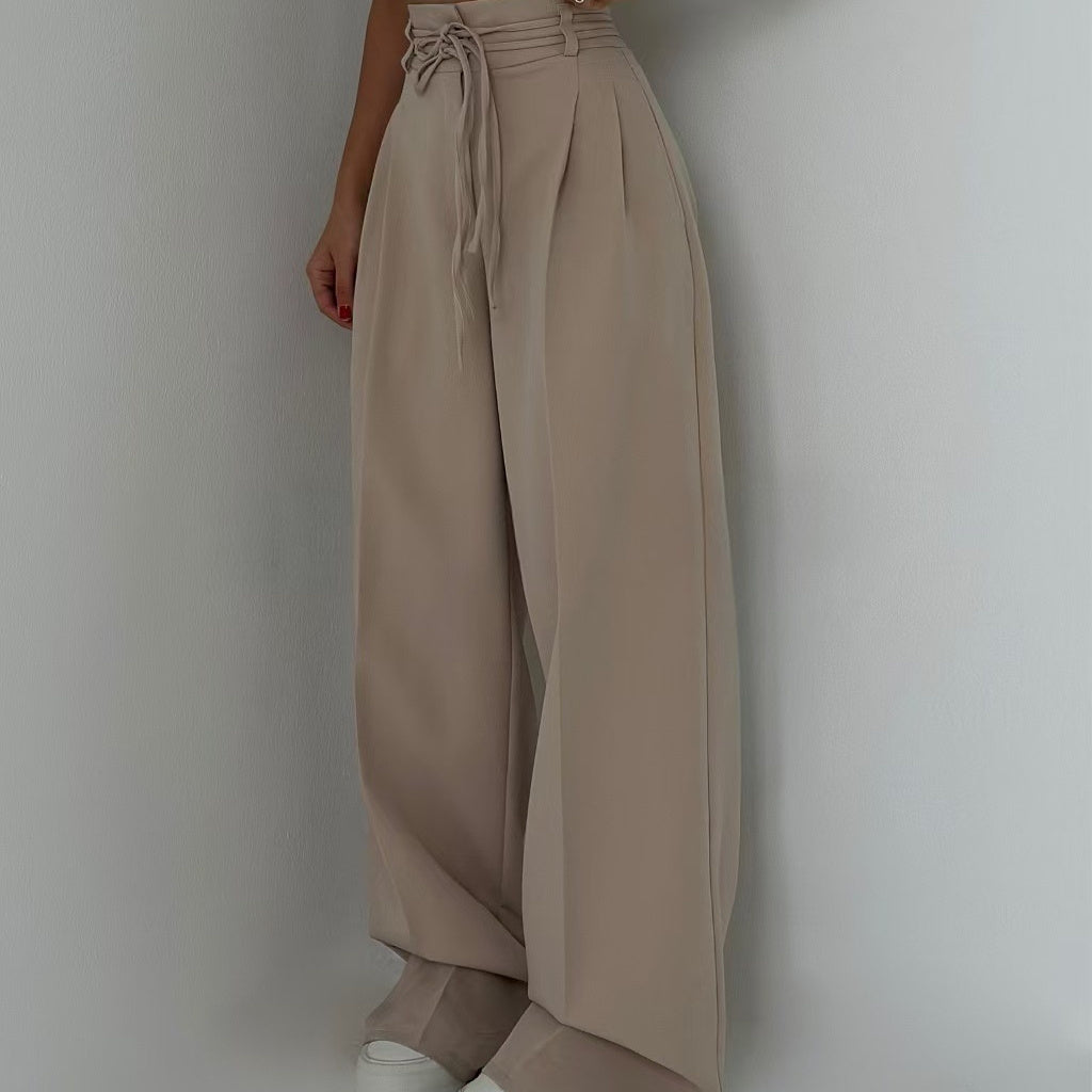 High Waist Lace Up Slim Fit Straight-leg Pants Limorista