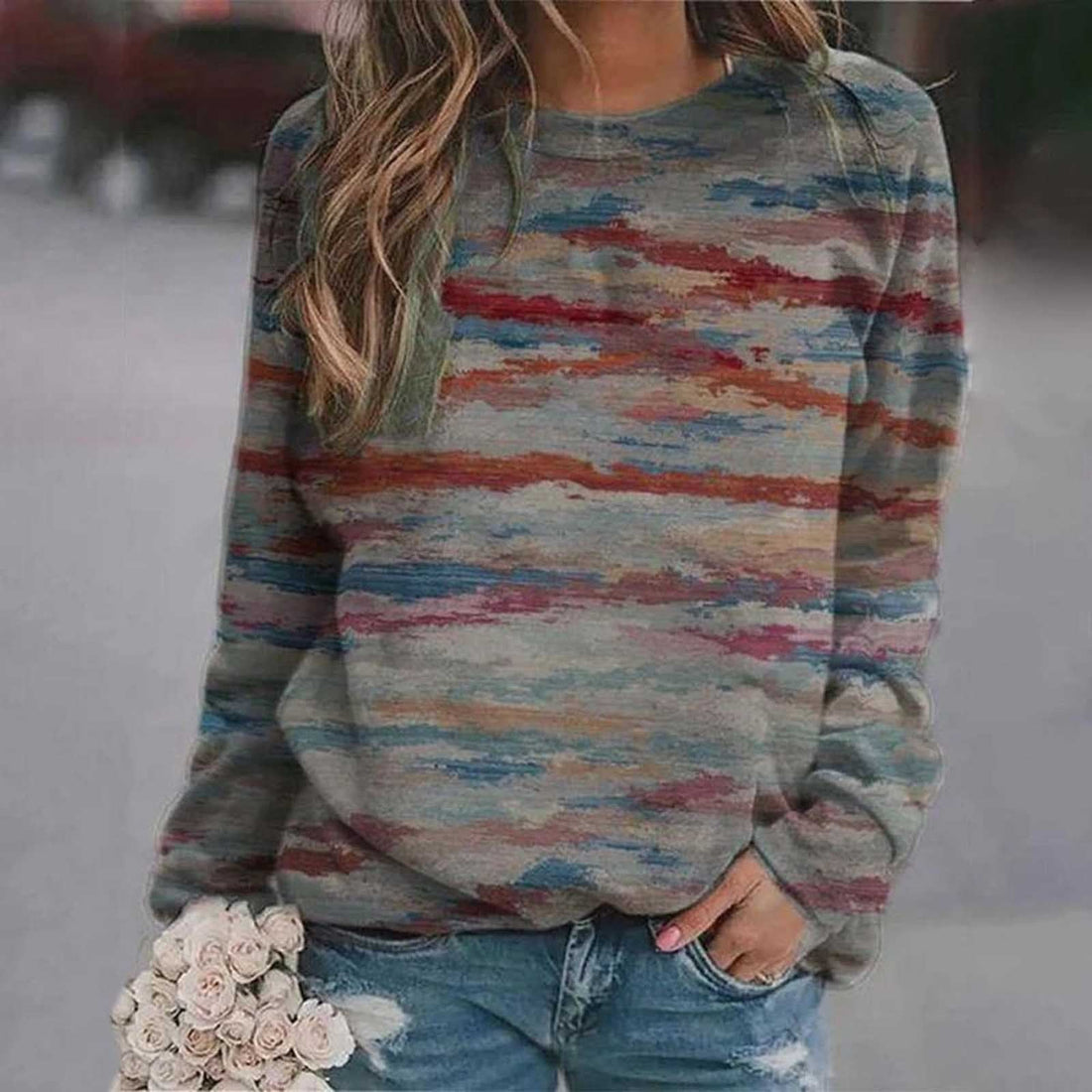 Rendering 3D Digital Printing Long Sleeve Loose Round Neck Sweater Limorista