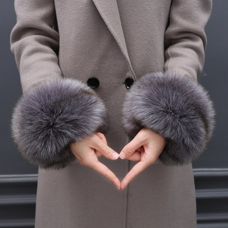 Faux Fur Fox Cuffs Plush Down Jacket  Big Artificial Hand Cuffs Limorista