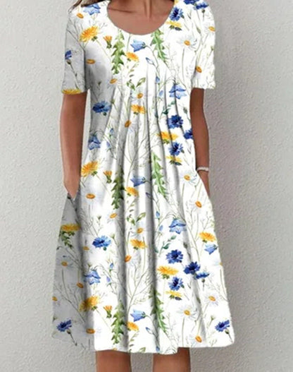 Casual Floral Round Neck Midi Straight Dress Limorista