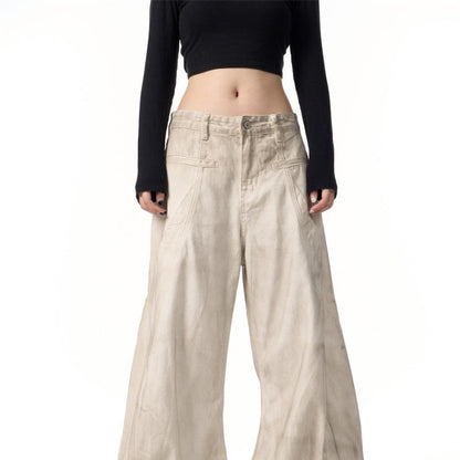 Retro Distressed Dirty White Wide Leg Pants Casual Trousers Limorista