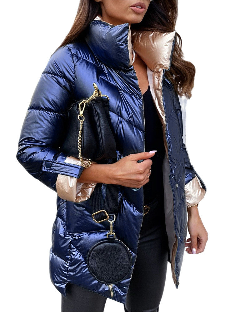 New Style Ladies Pure Color Glossy Stretchable Sleeves Zipper Cardigan Cotton Jersey Limorista