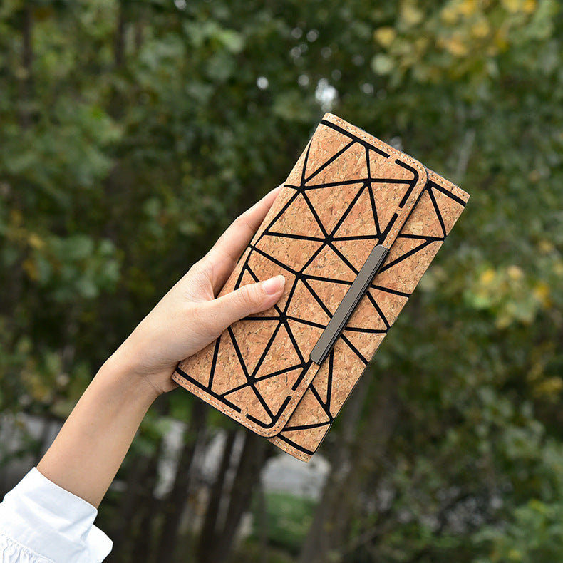 Eco-friendly Cork Grain Multifunctional Fashion Waterproof 3 Fold Hand Wallet Limorista